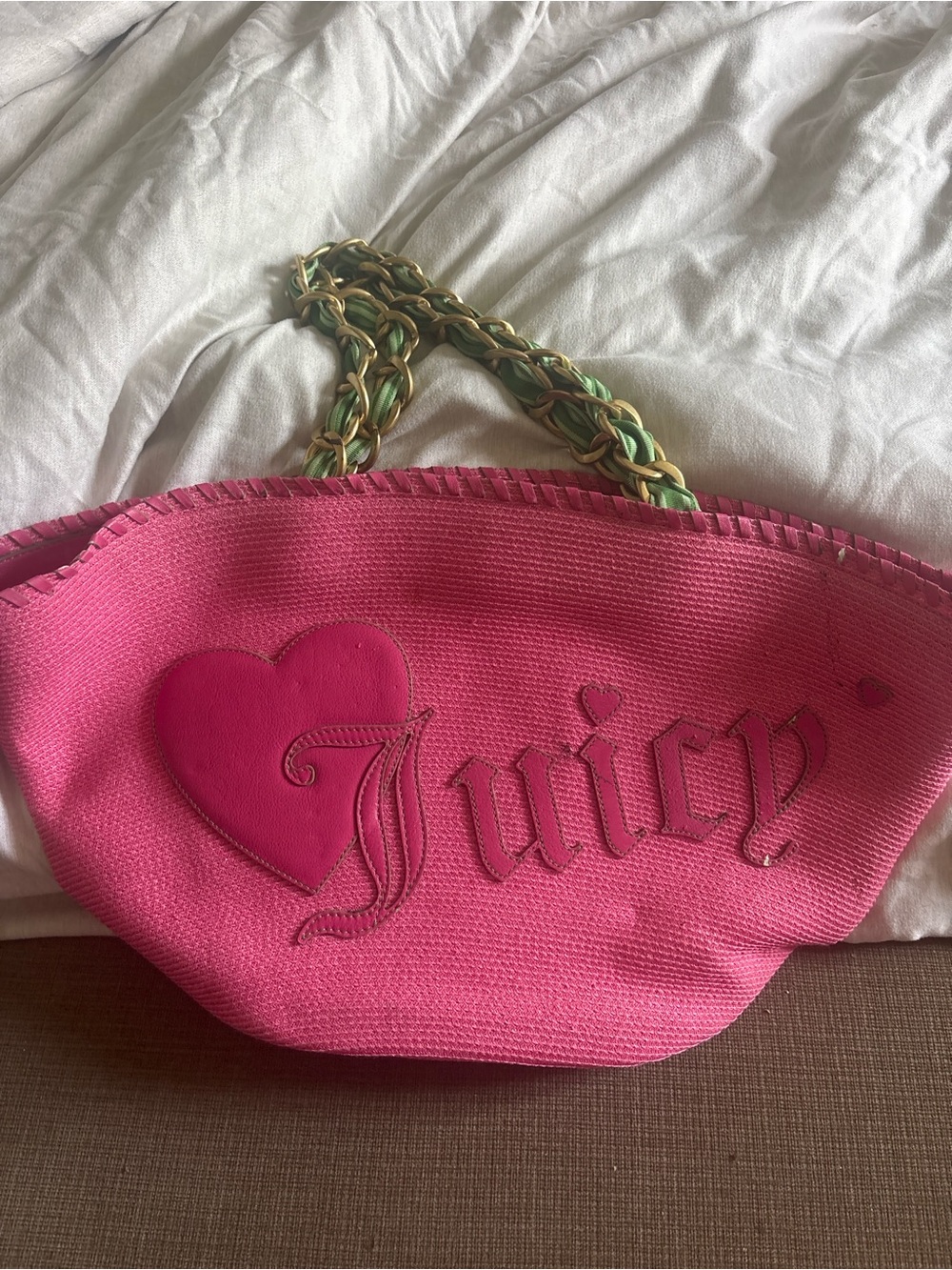 Juicy Couture Hot Pink Heart Tote with Gold-Chain Handles